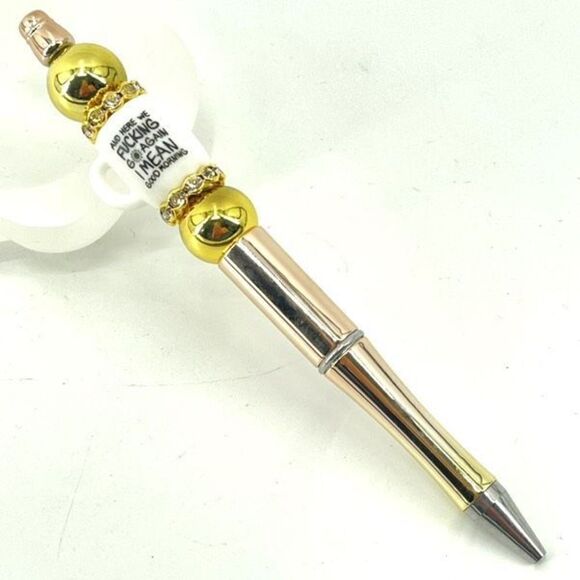 Here we go again. I mean, good morning pen handmade NEW bling rhinestone gold - Picture 1 of 7